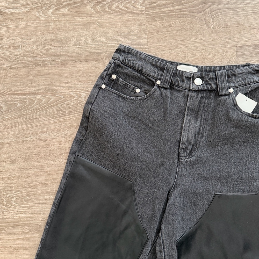 Avec Les Filles Leather Panel straight leg Jeans - Picture 3 of 6